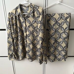 Patterned Black and Cream Pantsuit